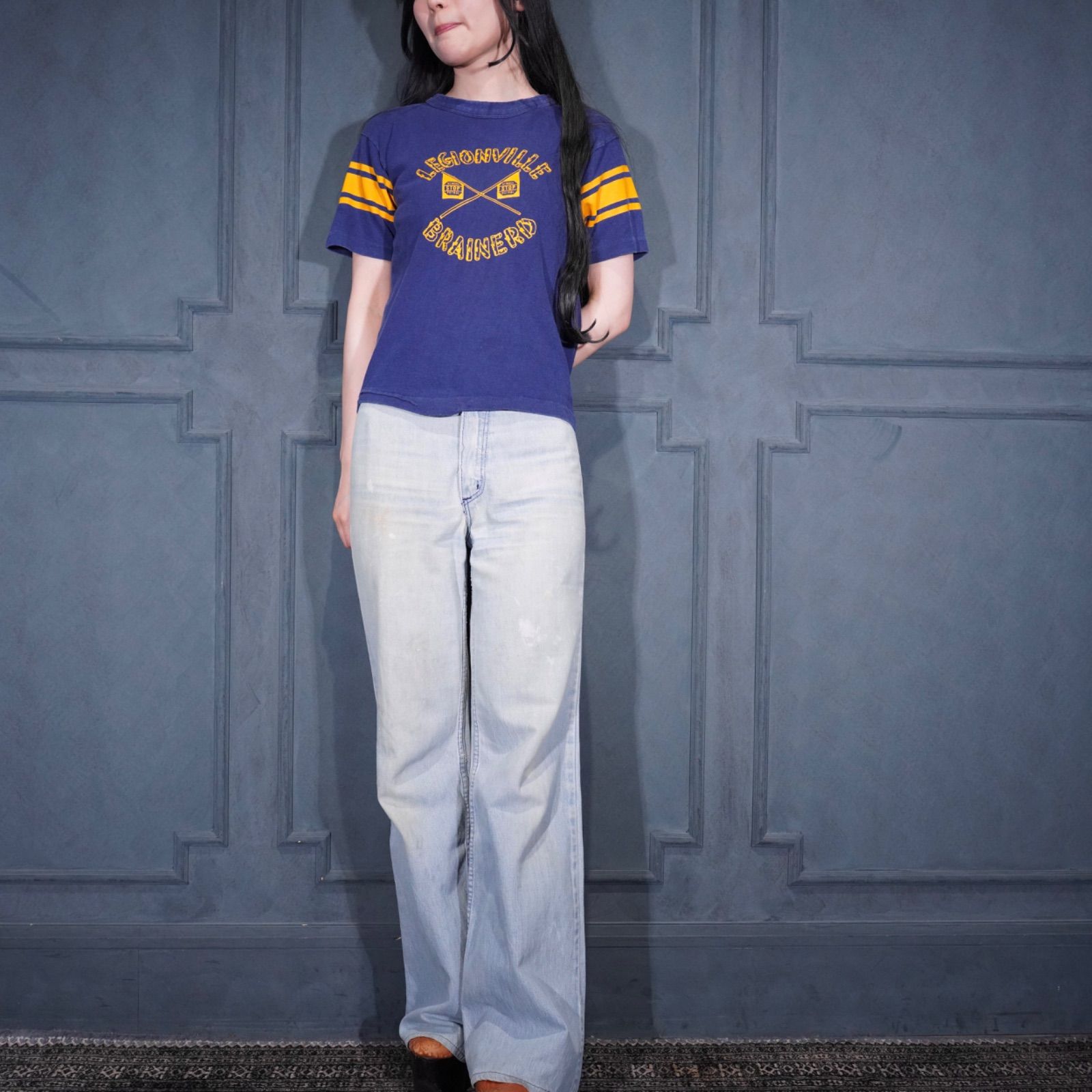 70's～80's USA VINTAGE champion LEGIONVILLE BRAINERD PRINT DESIGN FOOT BALL T SHIRT/70年代～80年代アメリカ古着チャンピオンバータグプリントデザインフットボールTシャツ