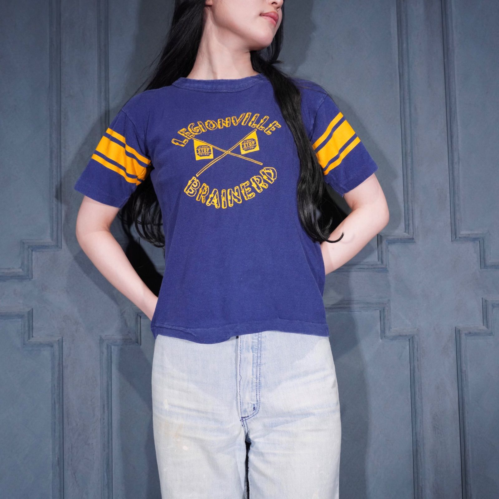 70's～80's USA VINTAGE champion LEGIONVILLE BRAINERD PRINT DESIGN FOOT BALL T SHIRT/70年代～80年代アメリカ古着チャンピオンバータグプリントデザインフットボールTシャツ 9,556円