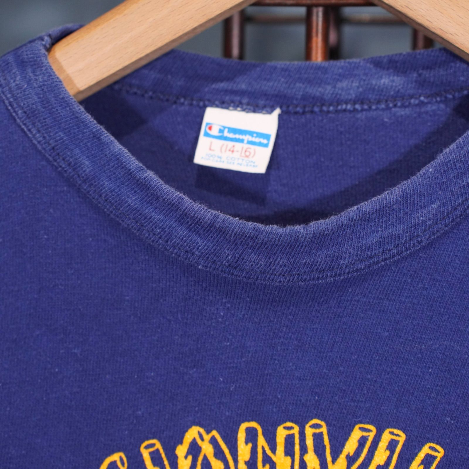 70's～80's USA VINTAGE champion LEGIONVILLE BRAINERD PRINT DESIGN FOOT BALL T SHIRT/70年代～80年代アメリカ古着チャンピオンバータグプリントデザインフットボールTシャツ
