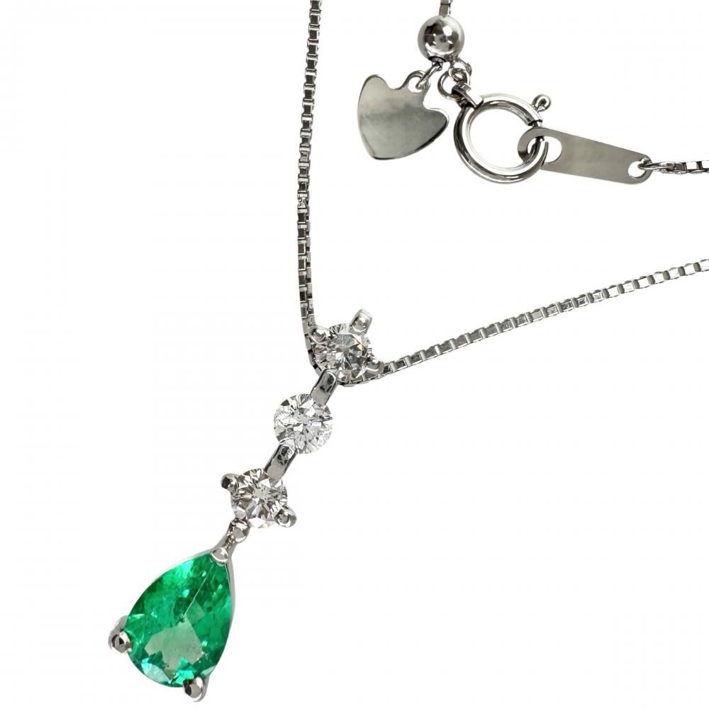 エメラルド 0.84ct ダイヤモンド 0.46ct ネックレス Pt900プラチナ/Pt850プラチナ 5.3g 46cm レディース 【中古】【真子質店】【NN】 102,300円