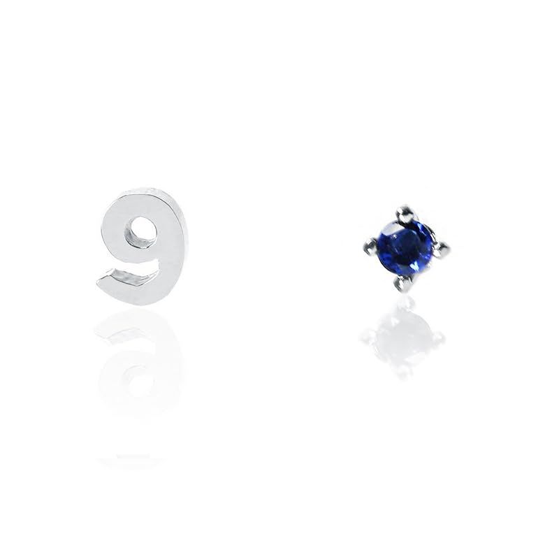 Cloud-Jewelry(クラウドジュエリー) 9月誕生石 サファイア 数字 ナンバー レディース ピアス シルバー925 【木製 プレゼント ギフト BOX付 】 スタッドピアス bse-9