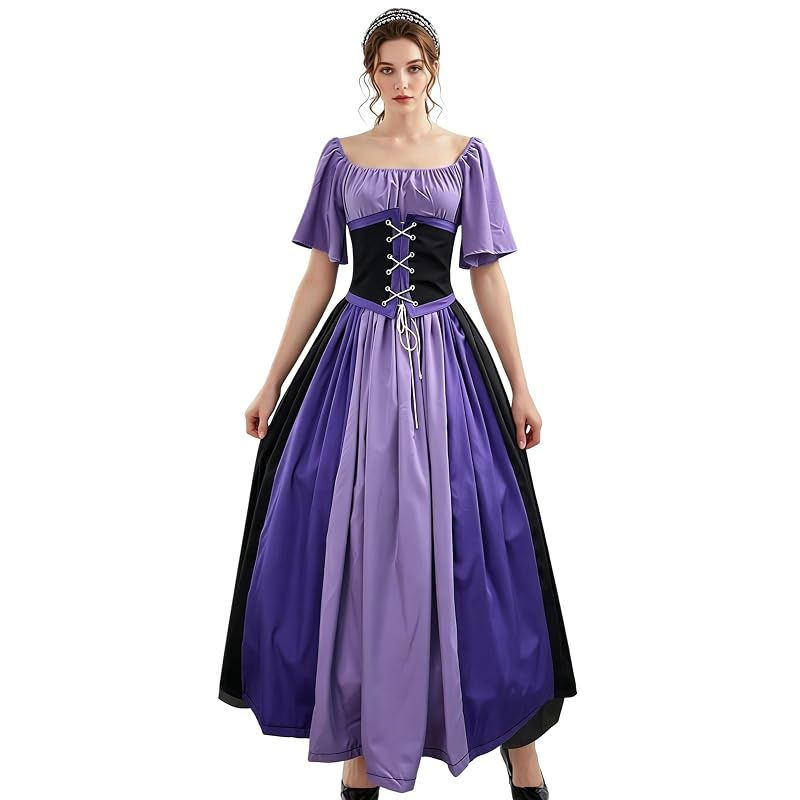 【新品】 [Sivrusn] ワンピース 中世 ドレス コスプレ ハロウィン 中世ヨーロッパ 貴族ドレス お姫様 公演服 宮廷装 舞台服 purple XL