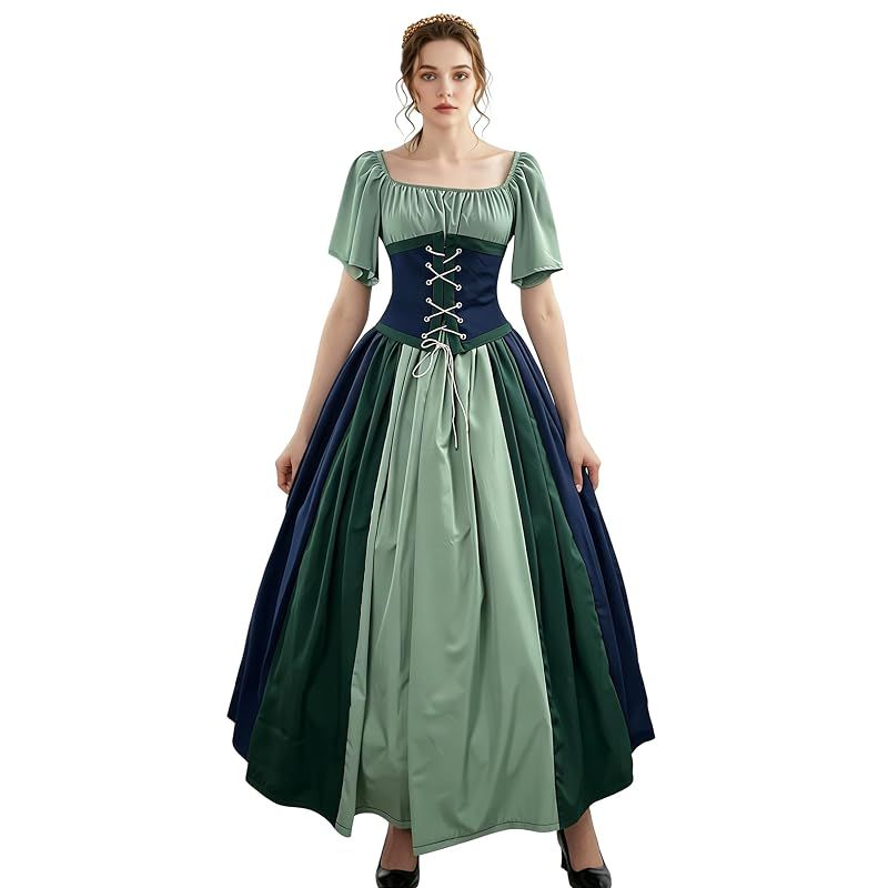 【新品】 [Sivrusn] 中世 ドレス コスプレ 中世ヨーロッパ ワンピース 貴族ドレス フレア袖 華やか ステージ服 演劇 宮廷装 green 2XL 6,867円