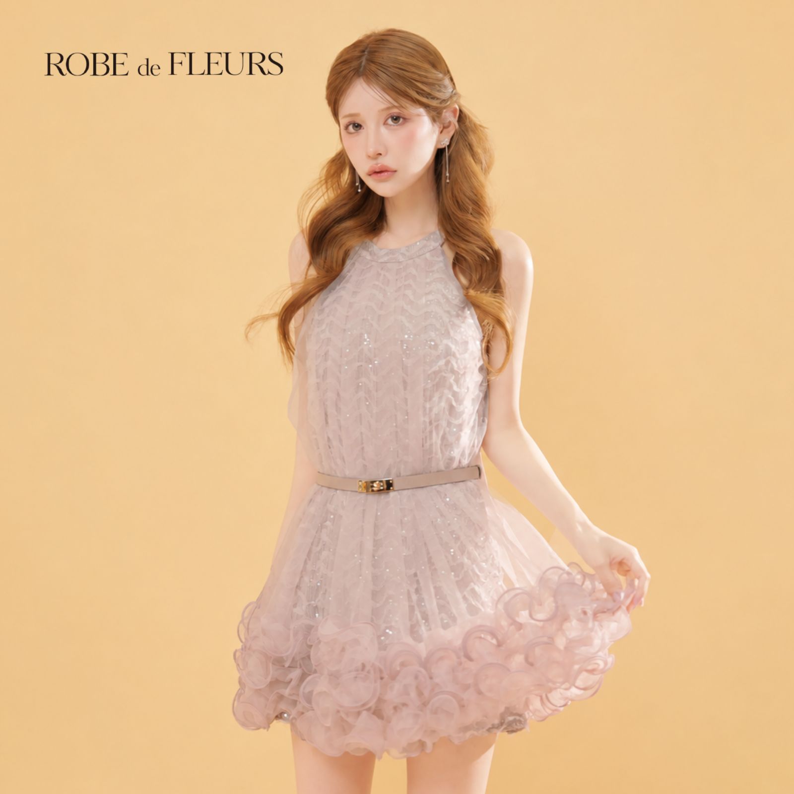ROBE de FLEURS ローブドフルール fm3497 キャバドレス ミニドレス ワンピース ピンクベージュ