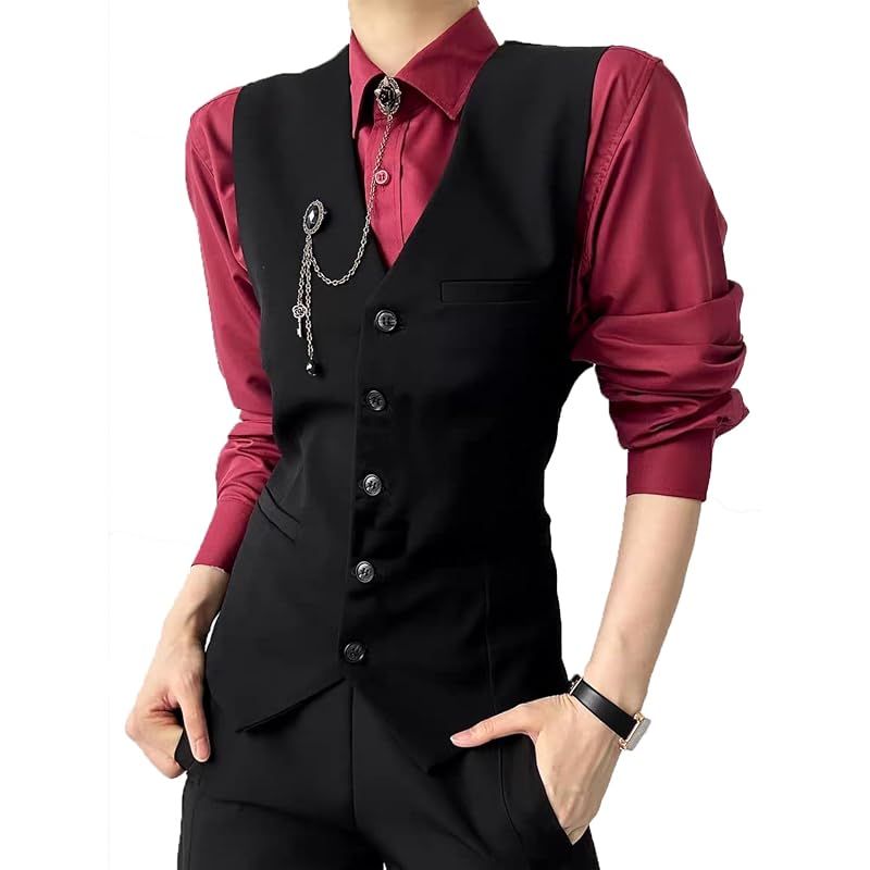 【新品】 [AOTYP] コスプレ制服 スーツ ベスト メンズ 上下セット Vネック 紳士 アニメ イベント パーティー 大人 演出服 演劇服装 学園祭 祭り レッド2XL