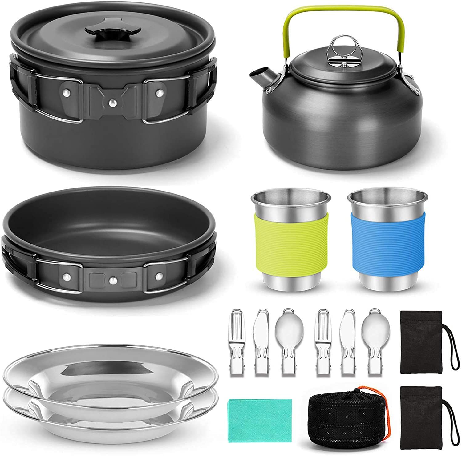キャンプ用調理器具セット 3点セット 食品グレードの硬質アルミニウム 耐熱 直火対応 折畳み式 軽量 収納袋付き 持ち運びに便利 キャンプ用品 ステンレスカップと食器付き アウトドア旅行 登山に最適 2-3人用 クッカーセット(ブラック) 328d5b0e 6,960円
