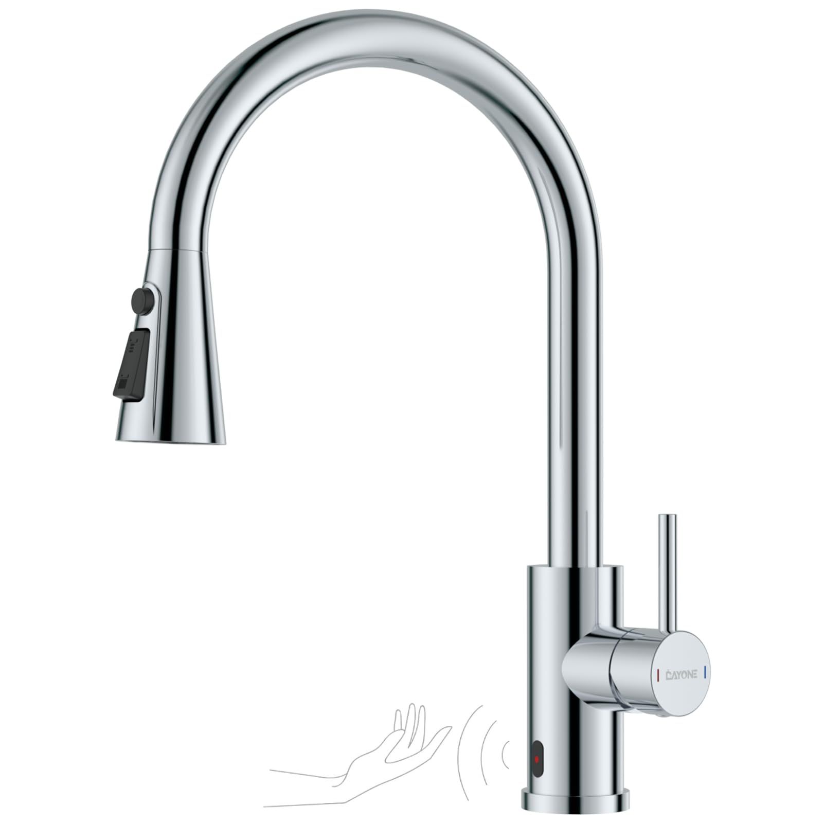 ★新品★DAYONE 非接触式キッチン蛇口クロム SUS304ステンレス赤外線センサー自動水栓 360°回転50CM引き出し式混合栓 3つの吐水モードタッチレス水栓 日本規格G1/2''コネクター 日本語説明書付き f13f6f0d 10,624円