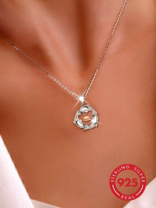ジュエリー レディース ネックレス ペンダントネックレス シルバー レディース イルカ&シェルネックレス、夏のビーチ、日常のお集まり、ホリデーギフトに適しています