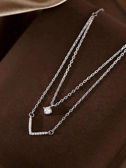 ネックレス ジュエリー レディース ペンダントネックレス 1個 女性用スパークリング ダブルレイヤー シェイプ ペンダントネックレス、ファッショナブルでパーソナライズされた スタイルの繊細なチョーカー thumbnail 4
