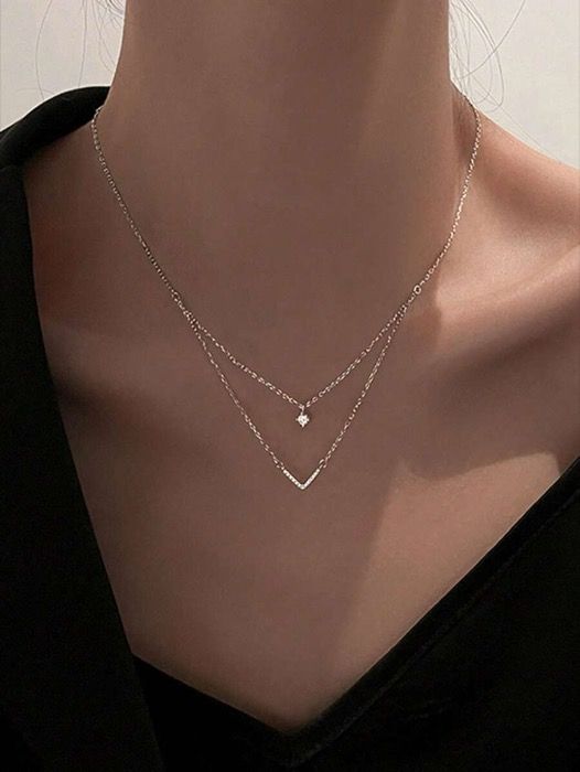 ネックレス ジュエリー レディース ペンダントネックレス 1個 女性用スパークリング ダブルレイヤー シェイプ ペンダントネックレス、ファッショナブルでパーソナライズされた スタイルの繊細なチョーカー thumbnail 5