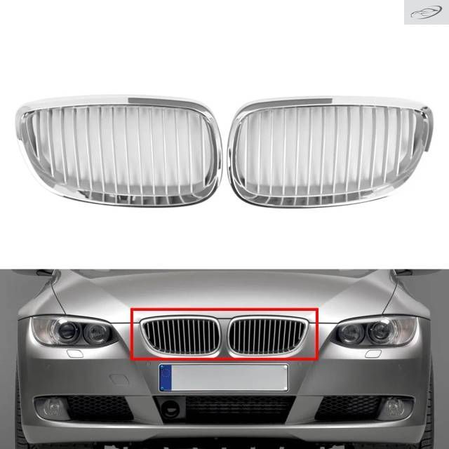 BMW 3シリーズ E92 2006-2010E93 2007-2010 2ドアモデル専用 クローム+シルバー フロントキドニーグリル ラジエーターグリル 2個セット