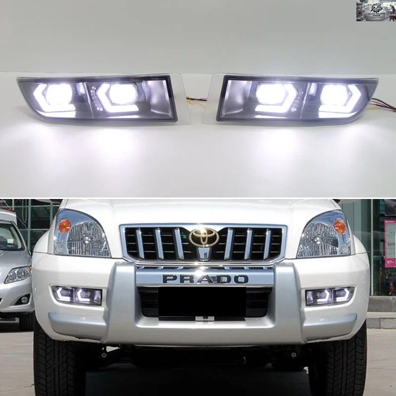 LEDフォグランプアセンブリ トヨタ ランドクルーザープラド 120 FJ120 2003-2009 車用 12V LEDデイタイムランニングライト + ターンシグナ