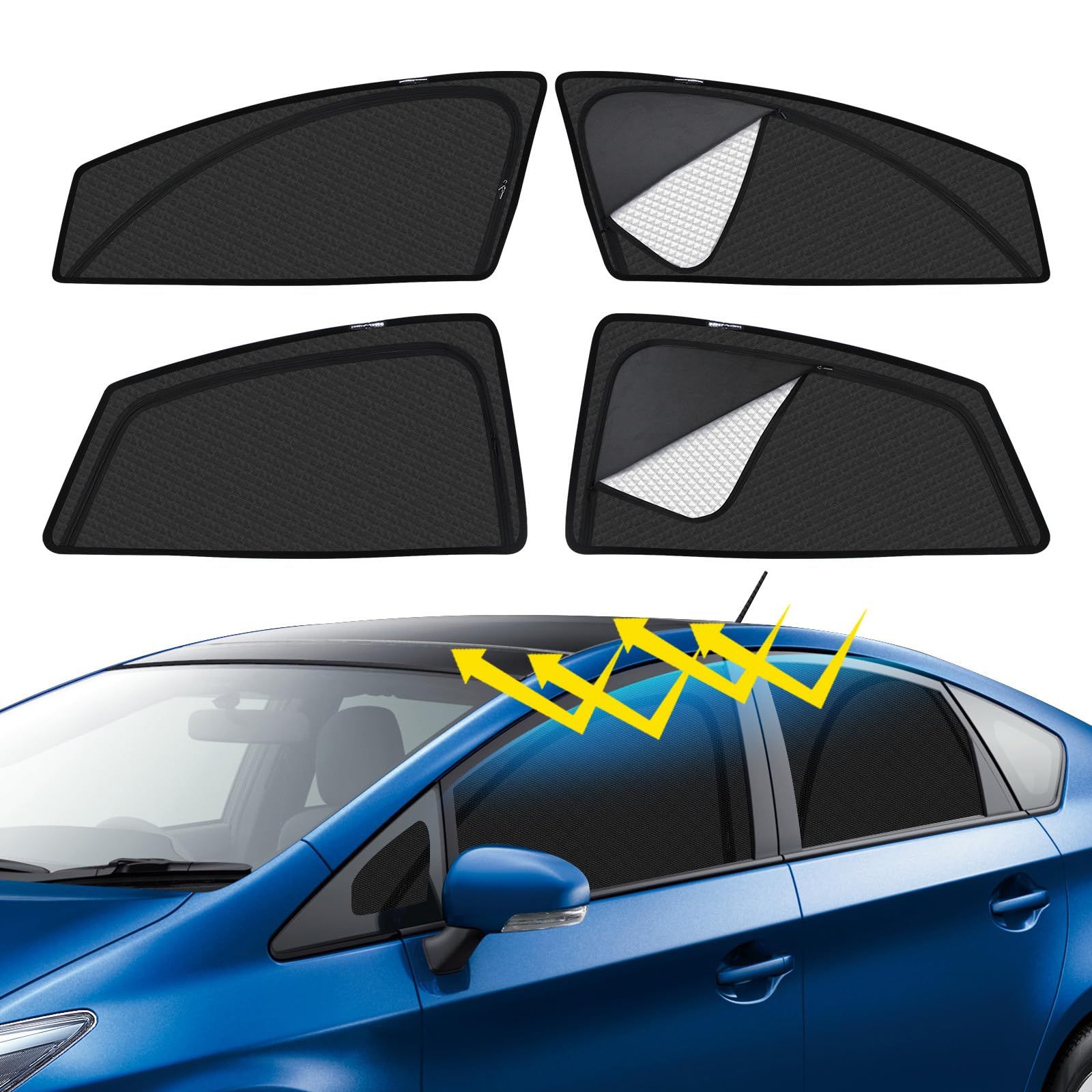 プリウス 30系 車種専用 メッシュカーテン サンシェード 遮光 換気 PRIUS 30 ZVW30 ZVW35 サイド用 2in1 カーテン 日除け 虫避け マグネット カーシェード 通風 UVカット運転席 助手席 インテリア アクセサリー 1272de5a