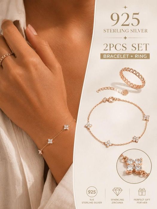 ジュエリー レディース ネックレス セット 2点セット クローバーペンダントブレスレット&リングセット、性ミニマリストジュエリー、日常使いギフト