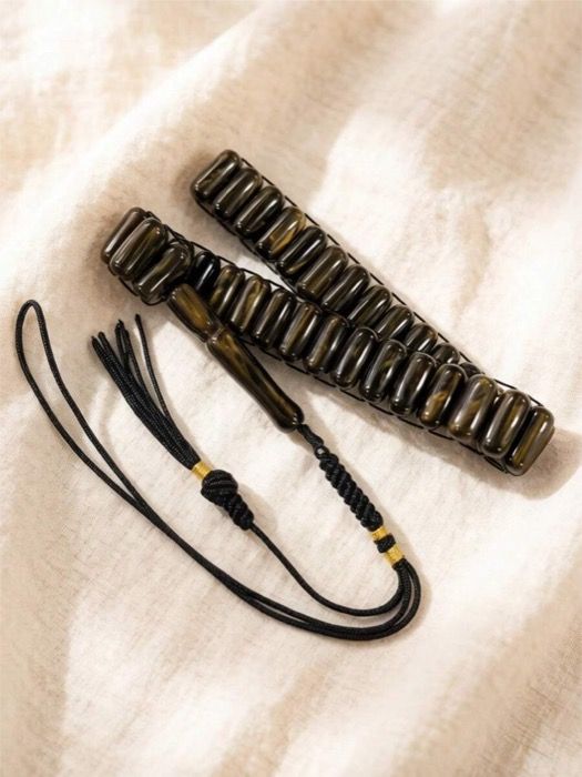 ジュエリー メンズ ブレスレット 33個ビーズ ロングバレル ムスリム祈祷用数珠、8*16.5mm 滑らかな樹脂製タスビー、手作り精巧な編み込みコントラストカラータッセルテール、温かみのある触感の磨き上げビーズ、日常の祈祷用手持ち数珠、中東&北アフリカの