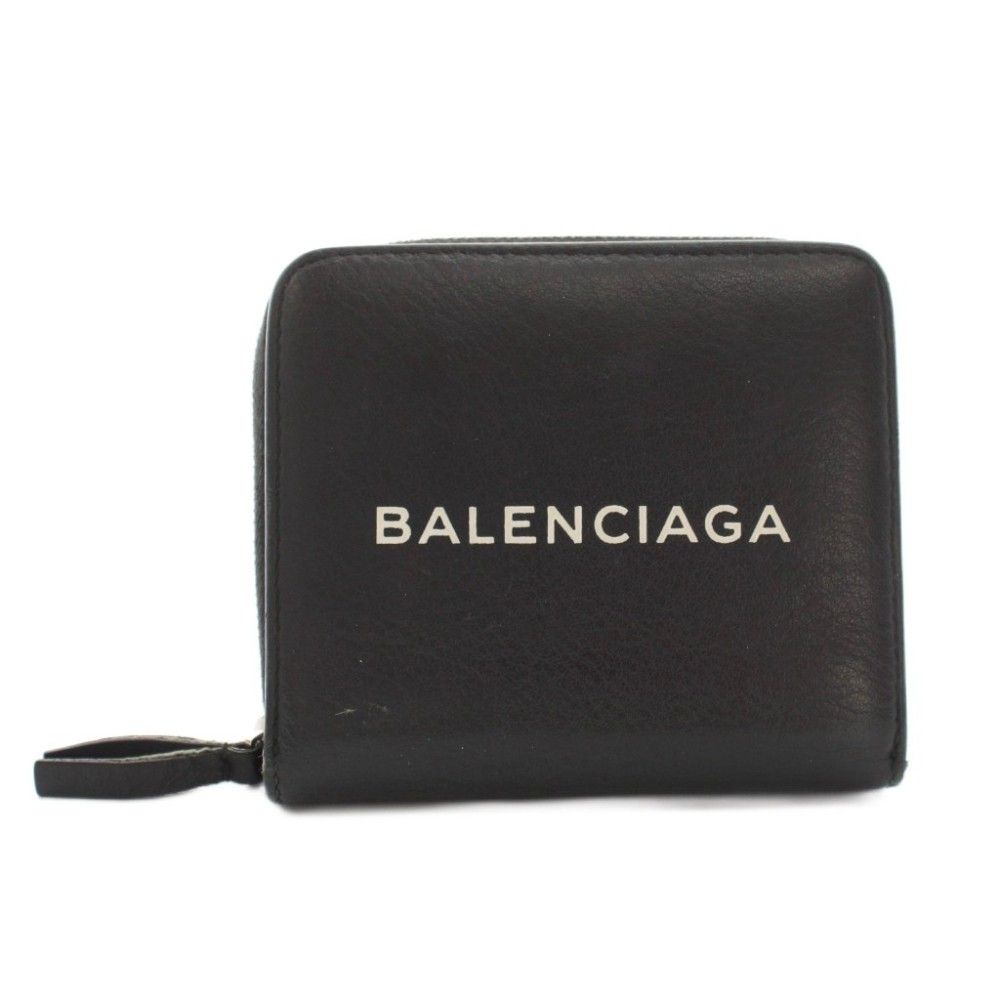 バレンシアガ BALENCIAGA エブリデイ 財布 二つ折り ラウンドファスナー 小銭入れ レザー ロゴプリント 黒 ブラック /YT ■OH