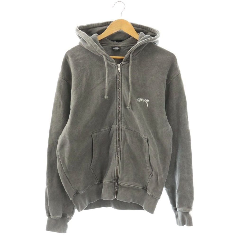 ステューシー STUSSY SMOOTH STOCK ZIP HOODIE PIGMENT DYED スムースストックジップフーディーピグメントダイ パーカー スウェット ロゴ ワンポイント M グレー 1975021 /BB