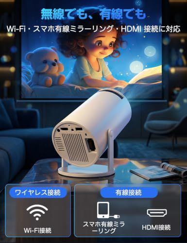プロジェクター 家庭用 小型【2026業界注目 Android TV 14・HDR高ダイナミック画質】30000LM 天井投影 HiFiスピーカー | 270°回転 高輝度 1080P Wi-Fi6 大画面 Bluetooth5.4 自動台形 1f834ada