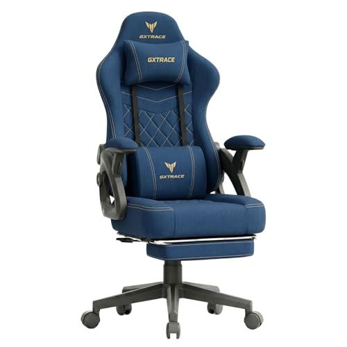 GXTRACE ゲーミングチェア オットマン付き 145°リクライニング ゲームチェア 快適 デスクチェア ゲーム用 在宅ワーク (ブルー)