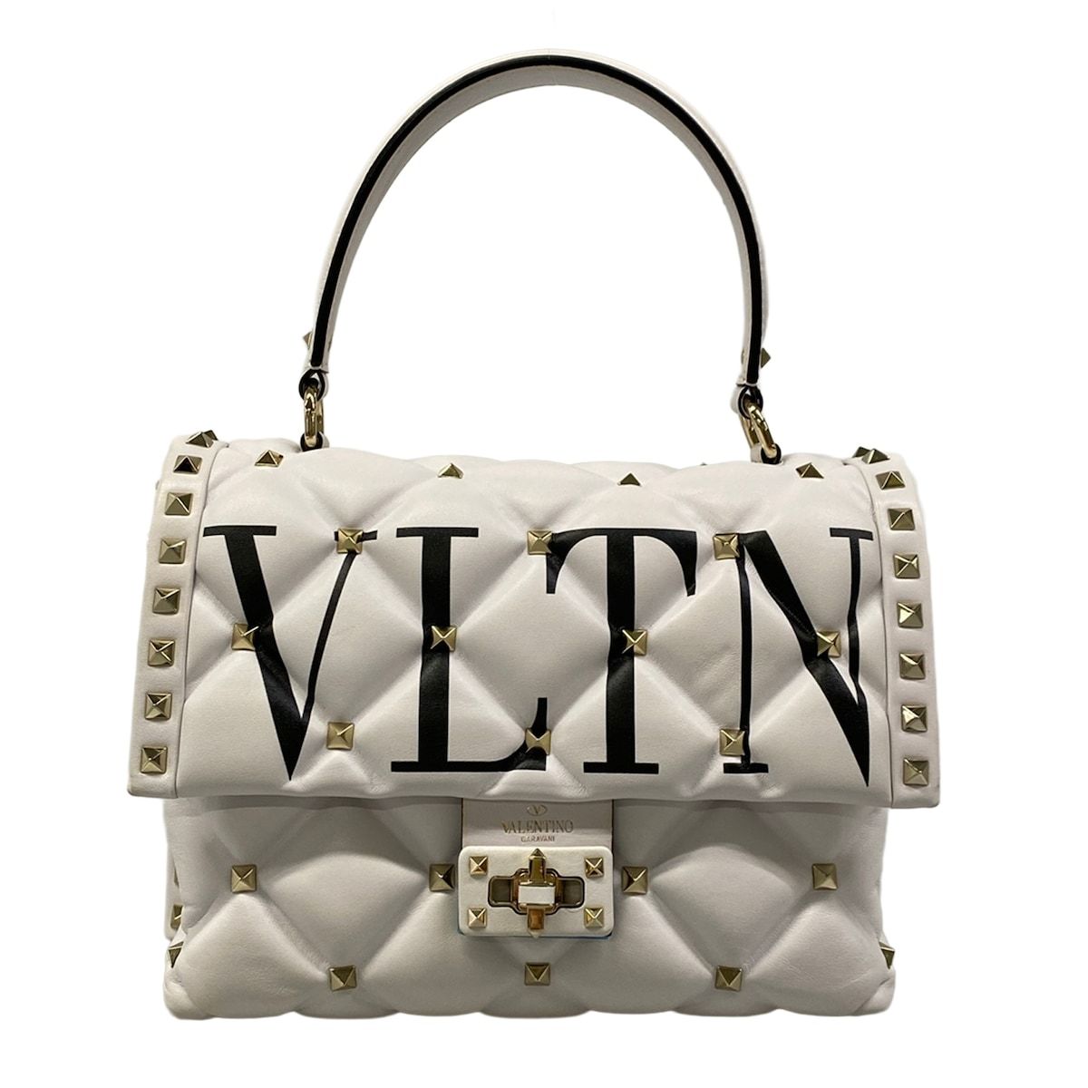 VALENTINOGARAVANI(バレンチノガラバーニ) ハンドバッグ キャンディスタッズ シングルハンドルバッグ 白 赤タグ/VLTN レザー