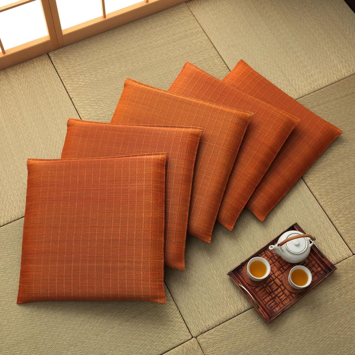 新品 イケヒコ い草 座布団 日本製 大紬 約55×55cm 5枚組 オレンジ 捺染 無地 クッション おしゃれ 和モダン 和室 洋室 来客用 ＃1132110201907