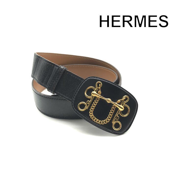 美品 HERMES エルメス ホースビット バックル ロゴ レザー ベルト ファッション小物 スーツ フォーマル ブランド ブラック r2354