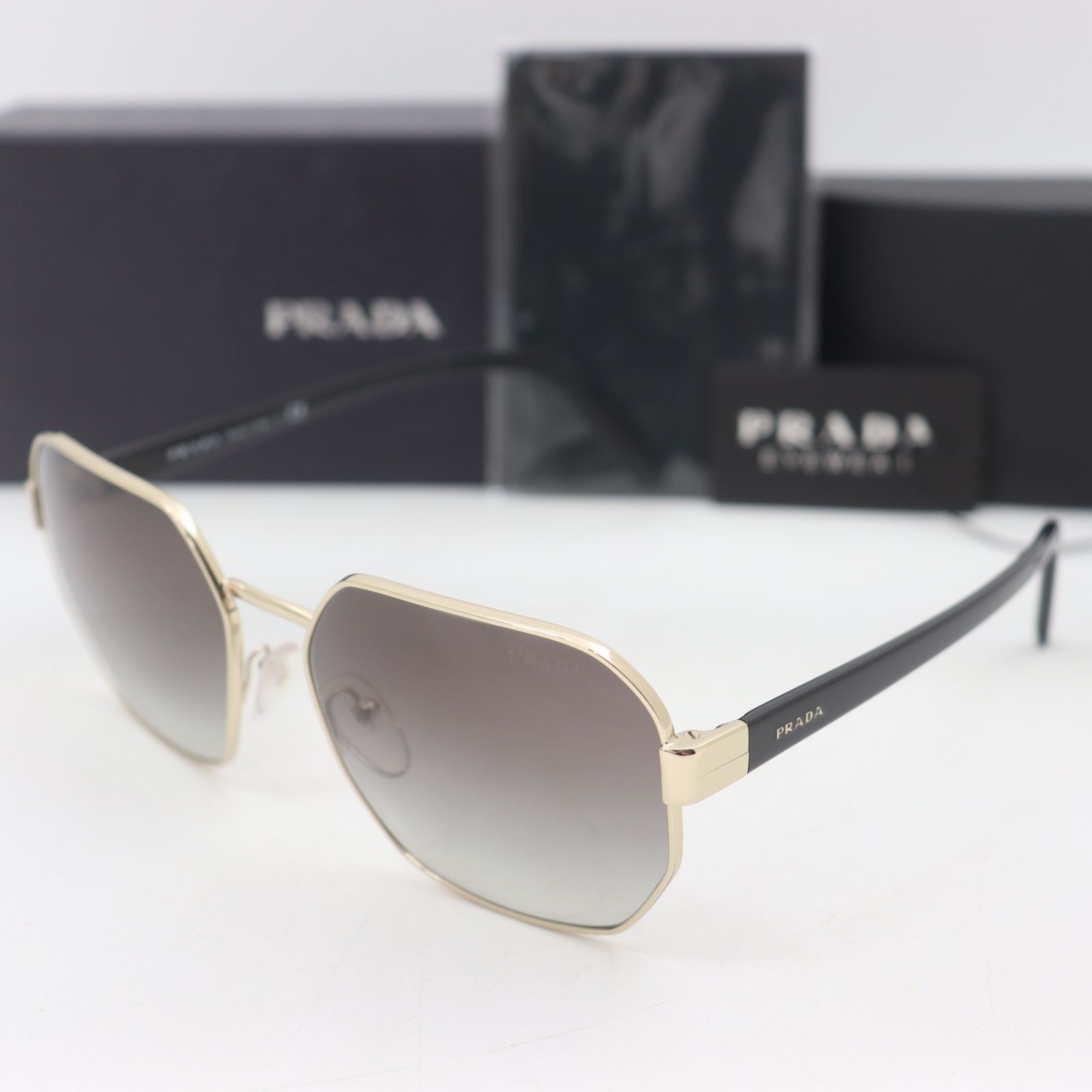 ITR7ROJLRUN0 美品 PRADA プラダ サングラス SPR54X 59▢17 ZVN-500 140 2N レクタングル メタルフレーム グラデーションレンズ