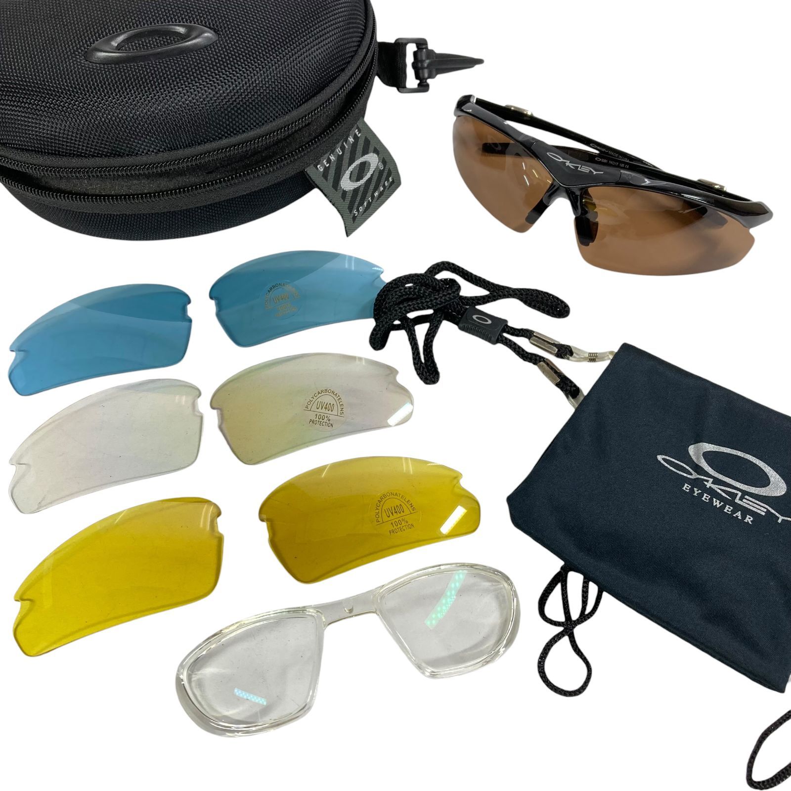 【オークリー】本物 OAKLEY サングラス 0091 黒色系 スポーツサングラス メンズ レディース USA製 グラスコード 替えレンズ ケース付き