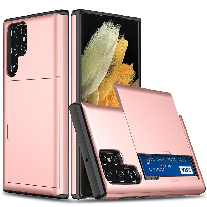 【新品】 MuZiF Samsung Galaxy S25 Ultra 用 ケース カード収納 耐衝撃構造 米軍耐衝撃 全面保護 擦り傷防止 PC 背面収納 S25 Ultra用 カバー ケース（Galaxy S25 Ultra，ローズゴールド） 1