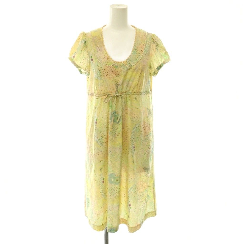 Franche Lippee Kaleidoscope Dress, Lace, Knee Length, Short Sleeve, M, Light Yellow, Multicolor/HS ■OS