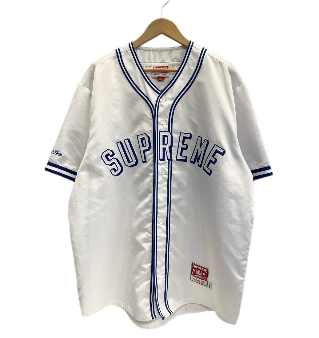 シュプリーム SUPREME × Mitchell & Ness Baseball Jersey ミッチェル＆ネス サテン ベースボール シャツ 白 XL 半袖シャツ ホワイト LLサイズ 101MT-6760