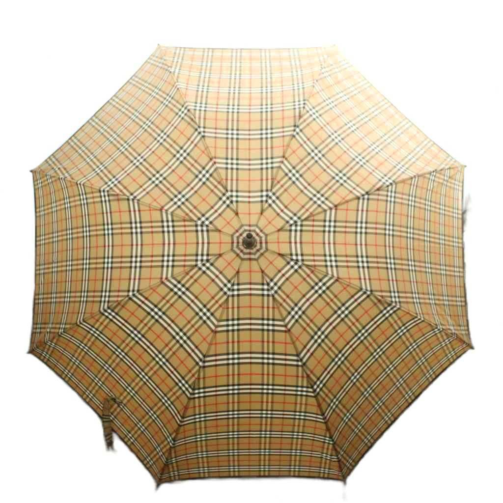 バーバリー BURBERRY 傘 長傘 雨傘 アンブレラ チェック柄 ベージュ 黒 ブラック 赤 レッド /MI ■GY18