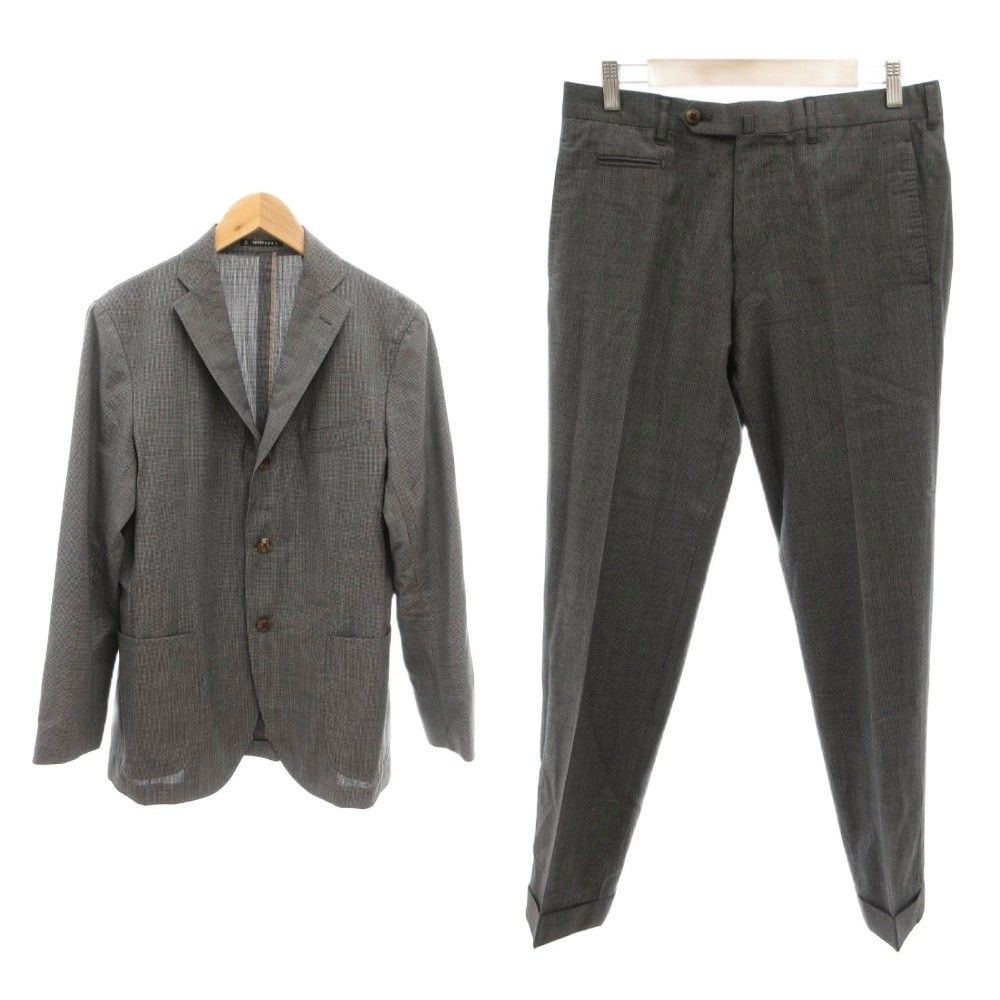 エルメネジルドゼニア Ermenegildo Zegna 2-TONE セットアップ シングルスーツ テーラードジャケット スラックスパンツ ウール 48 グレー 千鳥格子柄 /TQ