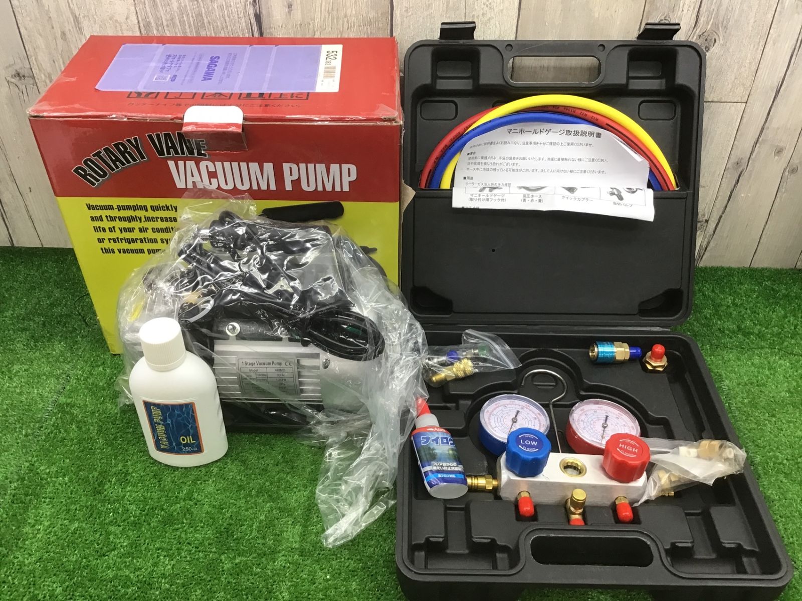 【中古美品】シングルステージ真空ポンプ A68N05+SEIKOH マニホールドゲージ 缶切＆クイックカプラー付 AT008H　セット●アクトツール富山店●窓 10,792円