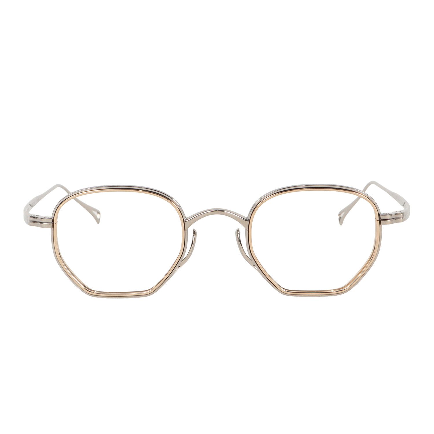 [Brand New] KameMannen KMN 1235 Hexagon Titanium Frame Glasses Silver Gold TSLG 46□23-145 Made in Japan Lightweight Three-dimensional Rim Fashion Item Accessory
