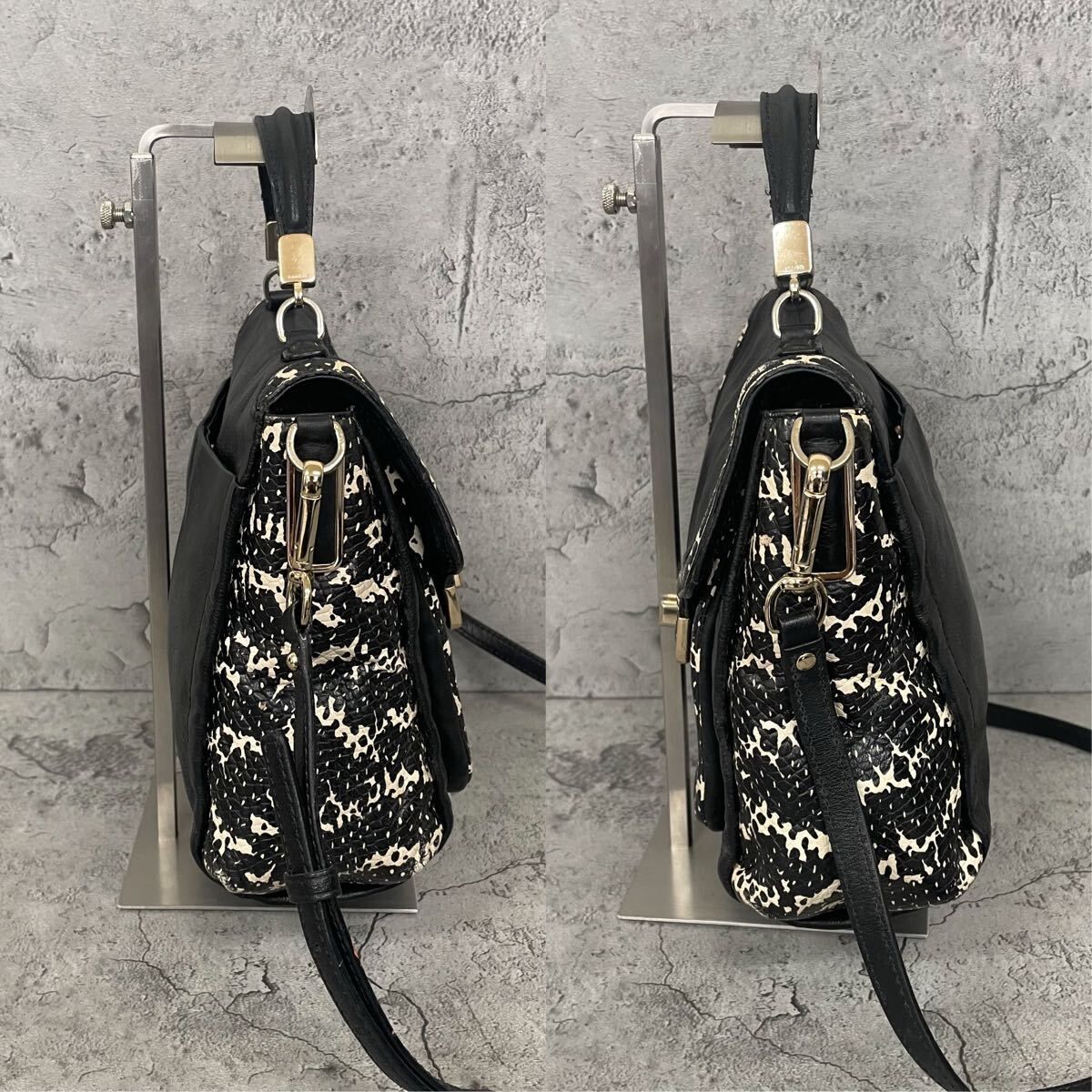 美品 COACH コーチ 2way ショルダーバッグ ターンロック パイソン柄 
