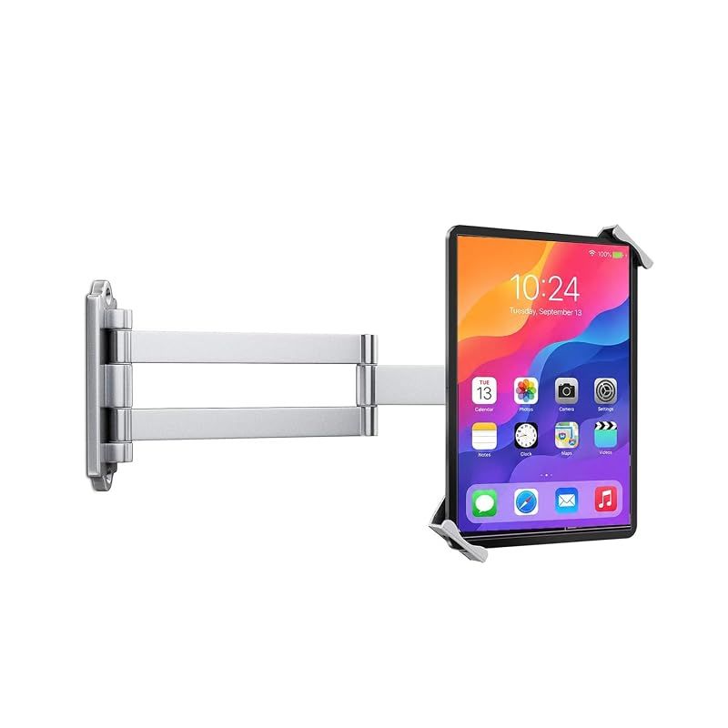 【新品】 AboveTEK タブレット壁掛けホルダー 鍵付き盗難防止ロック 業務用 アルミ合金 360°回転・伸縮アーム 7?11インチ対応（iPad/Galaxy Tab/Surface）店舗・レジ・受付・キオスク シルバー
