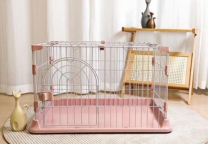タピパンダ＼TAPI PANDA 犬用ケージ1段 ウサギ 猫用ケージ 大型猫 組立簡単 屋根付き 取り外し可能 室内用 キャットケージ (ピンク, S(76×50×47CM)) Ju