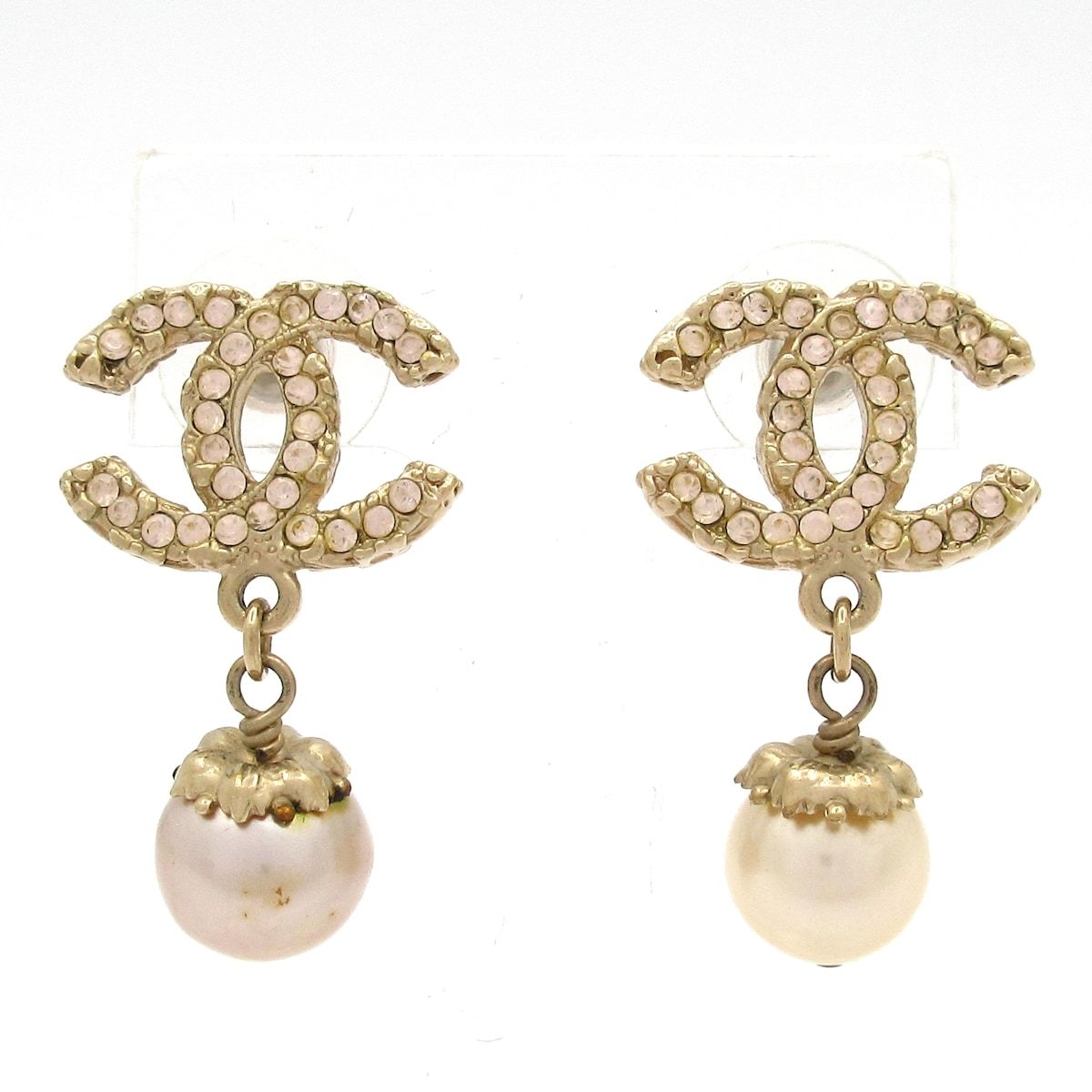 CHANEL(シャネル) ピアス ココマーク ゴールド×ライトピンク ココマーク/ラインストーン/フェイクパール