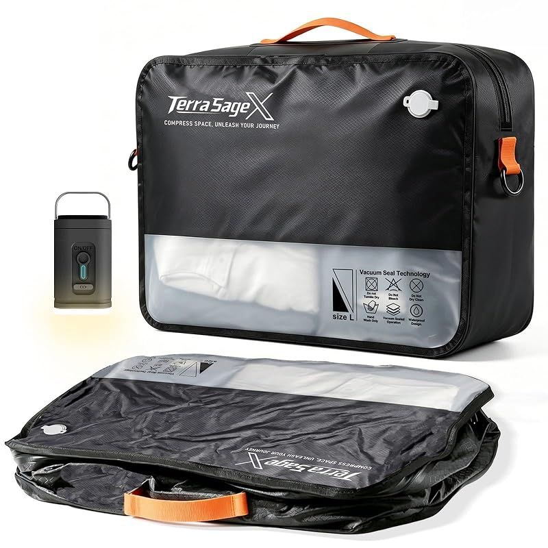 【新品】 Terra Sage X 旅行用圧縮袋 半透明窓付き 圧縮バッグ 電動ポンプ付き 真空圧縮 衣類圧縮袋 スーツケース収納 出張 旅行 再利用可能 (45L, 1枚セット) 1 6,279円