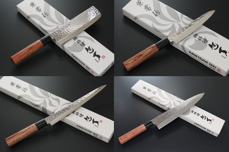 包丁 日本製 KC-953 薄刃 + KC-954 ペティ+ KC-955 筋引 + KC-958 牛刀セット 兼常作 ステン1K6 槌目磨き