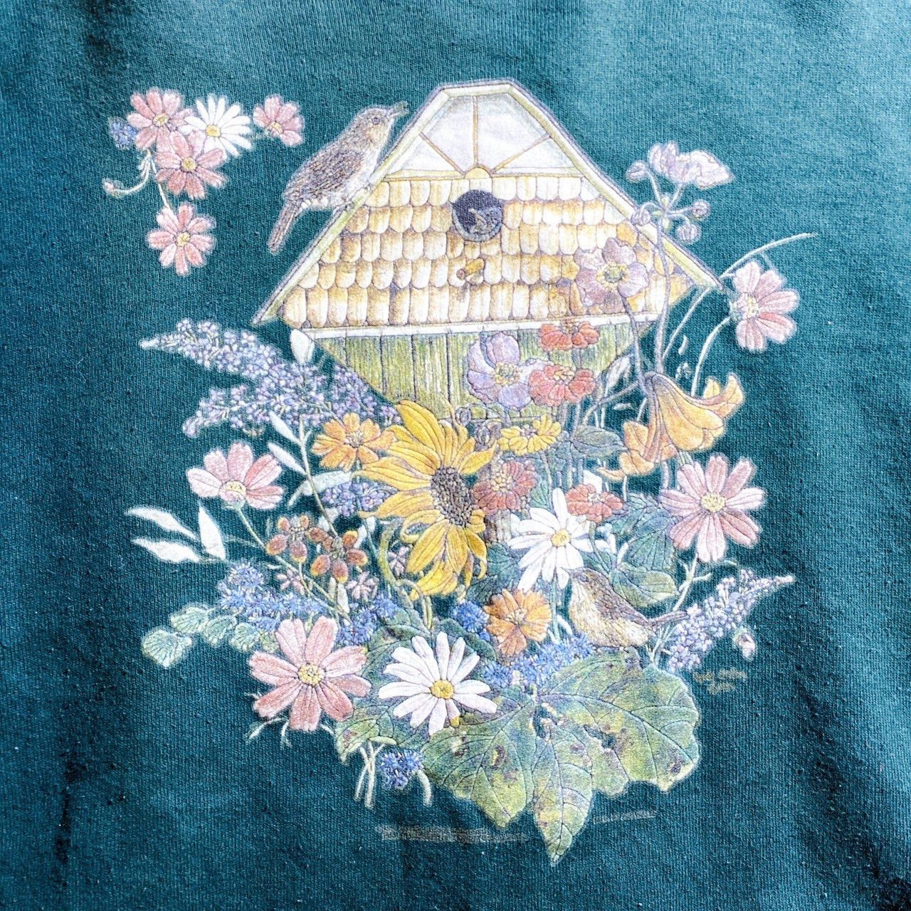 雰囲気抜群】90s Vintage animal Sweatshirt アンノウン グリーン 花柄 