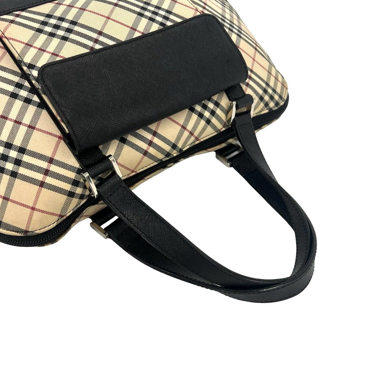極 美品 BURBERRY バーバリー ノバチェック 柄 キャンバス レザー 本革