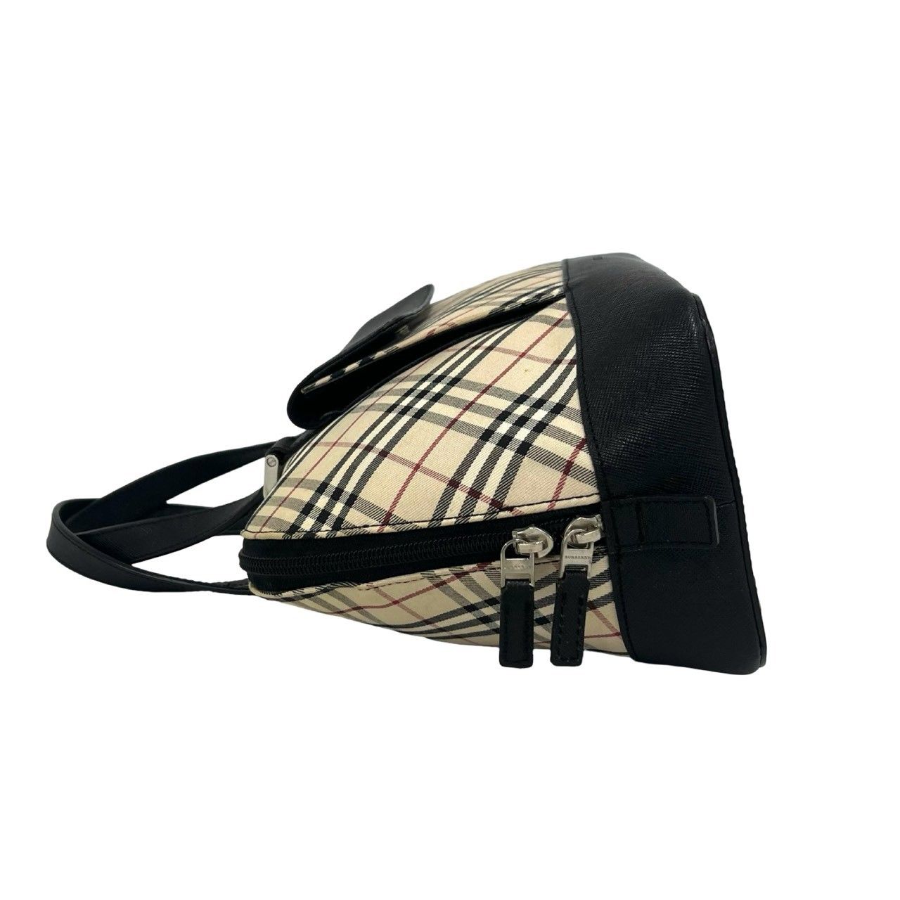極 美品 BURBERRY バーバリー ノバチェック 柄 キャンバス レザー 本革