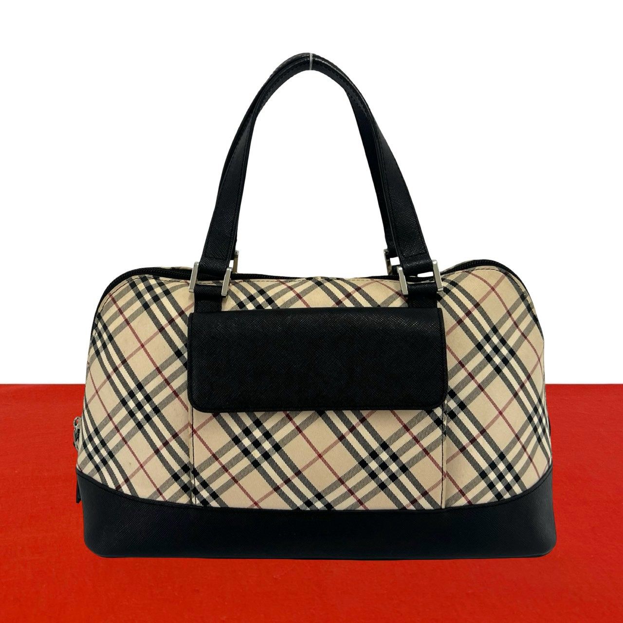 極 美品 BURBERRY バーバリー ノバチェック 柄 キャンバス レザー 本革