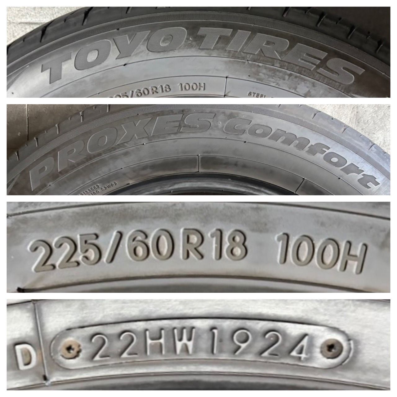 3️⃣ バリ山 225/60R18 TOYO PROXES Comfort 4本 2024年製 約7.3分山