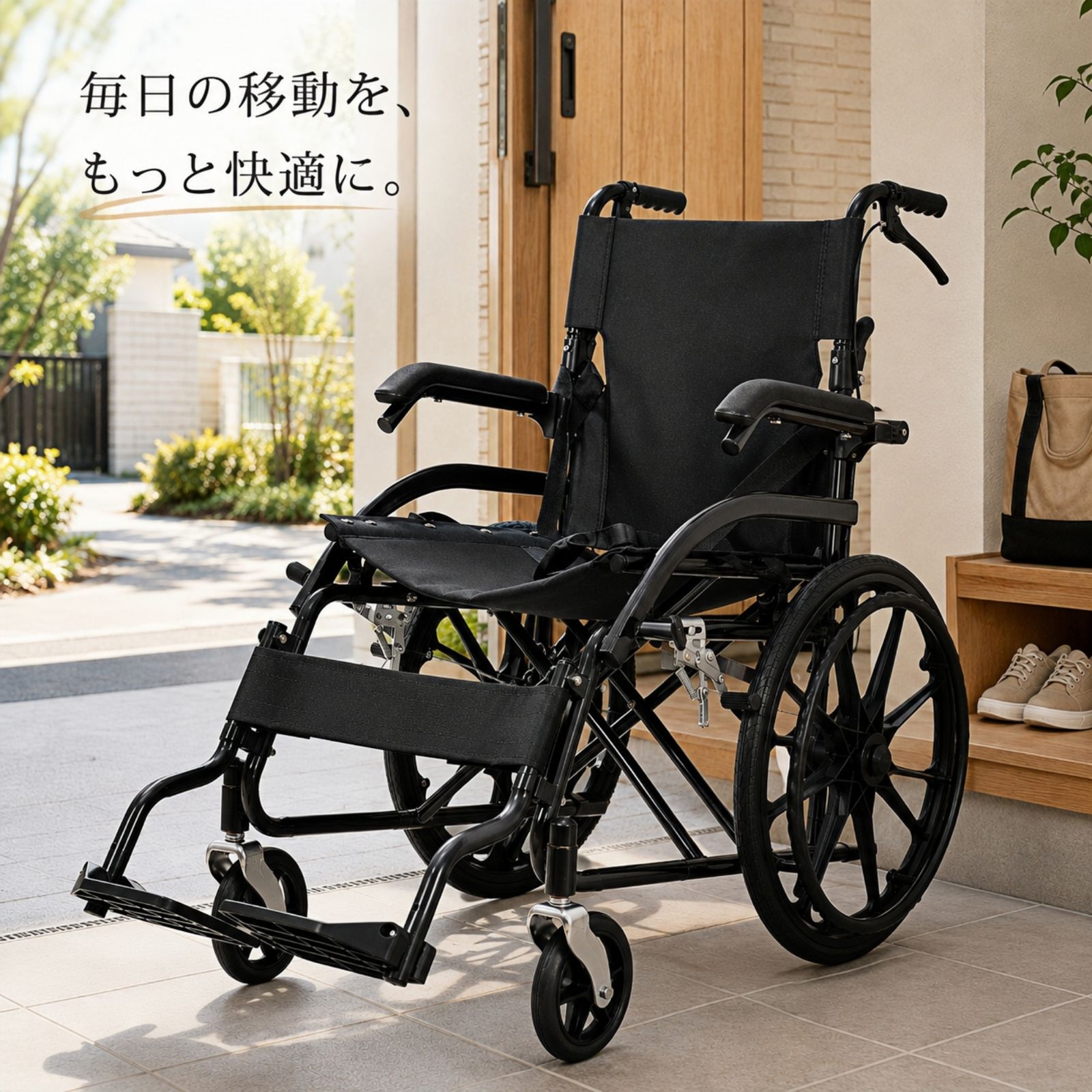 NORIVEN & CO 車椅子 自走式 折りたたみ 自走・介助兼用 軽量 ノーパンクタイヤ 手元ブレーキ 駐車ブレーキ 安全ベルト 跳ね上げ式アームレスト コンパクト収納 外出用 ブラック レッド ブルー