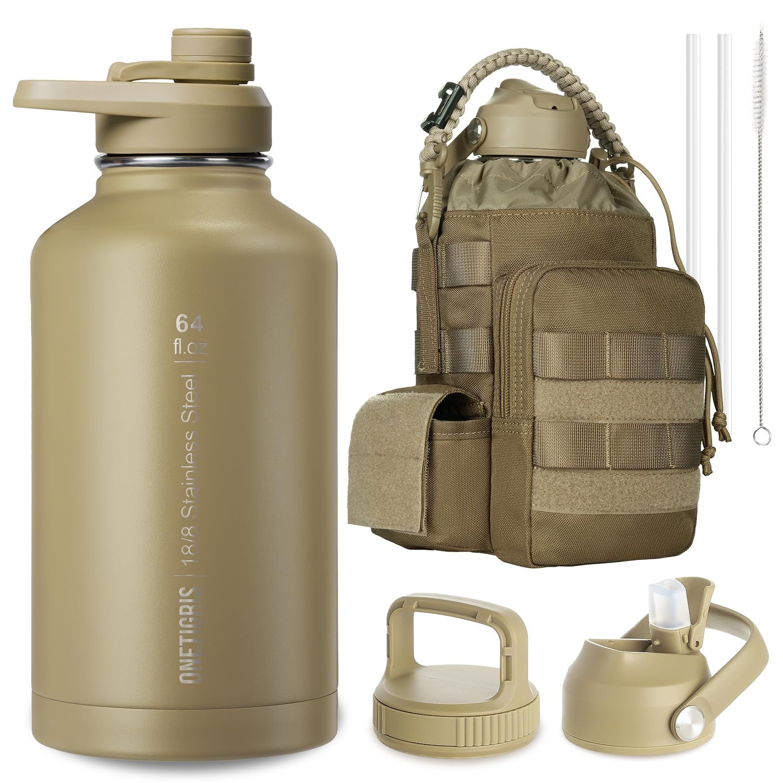 新品 OneTigris 1.9L水筒 ステンレスボトル 保温保冷 カバー付き 3x蓋 ストロー付き 炭酸対応 登山、キャンプ、スポーツ、ミリタリー用 8,287円