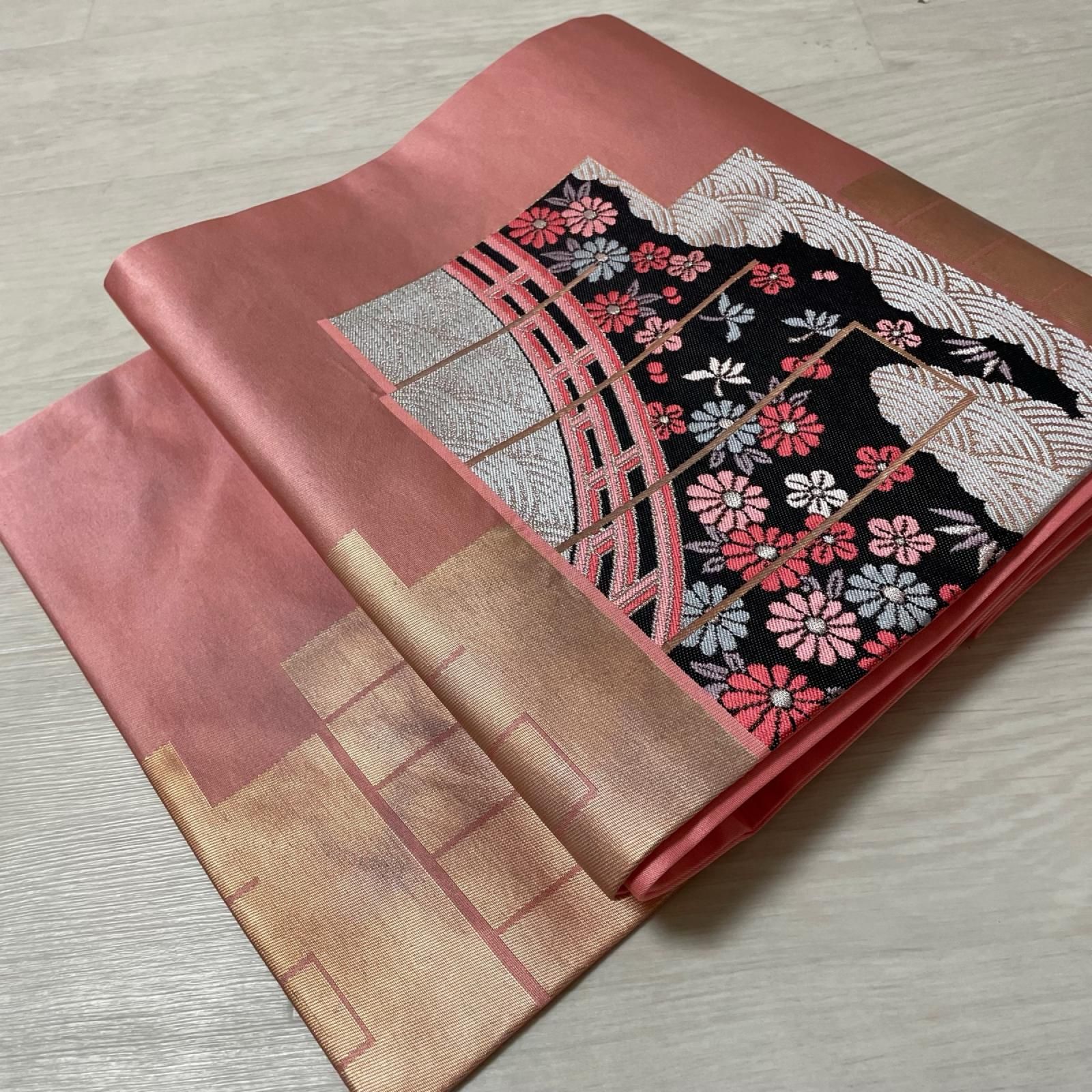 名古屋帯 花模様 源氏香 九寸 正絹 着物 X-7734