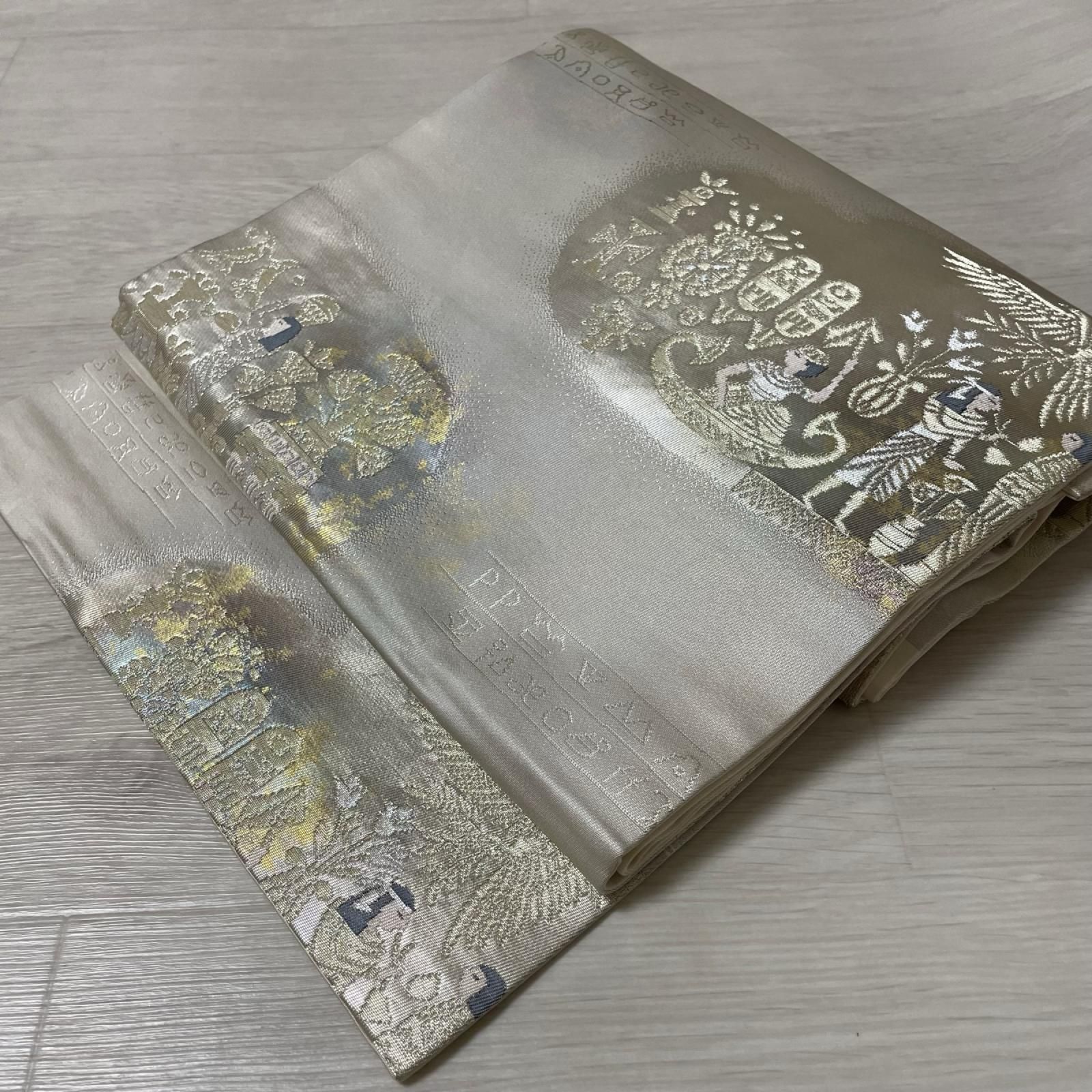 名古屋帯 引き箔 エジプト柄 九寸 正絹 着物 X-8030